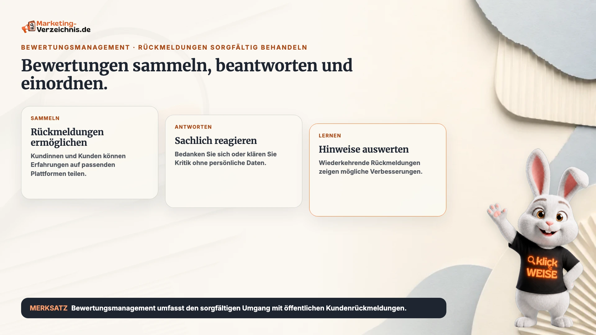 Bewertungsmanagement einfach erklärt: Bewertungen sammeln, sachlich beantworten und Hinweise auswerten.
